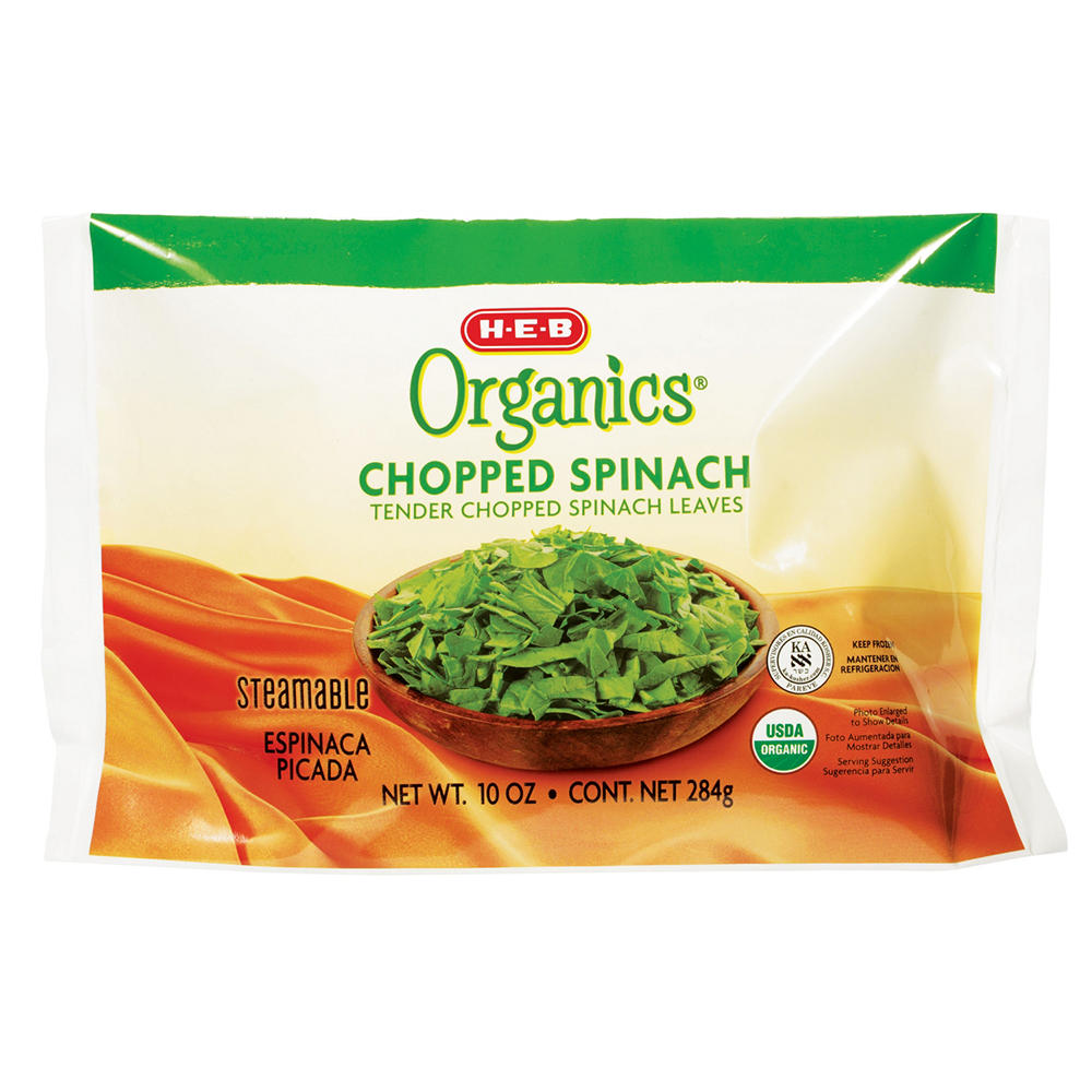 H-E-B Organics Steamable Chopped Spinach Leaves, 10 oz