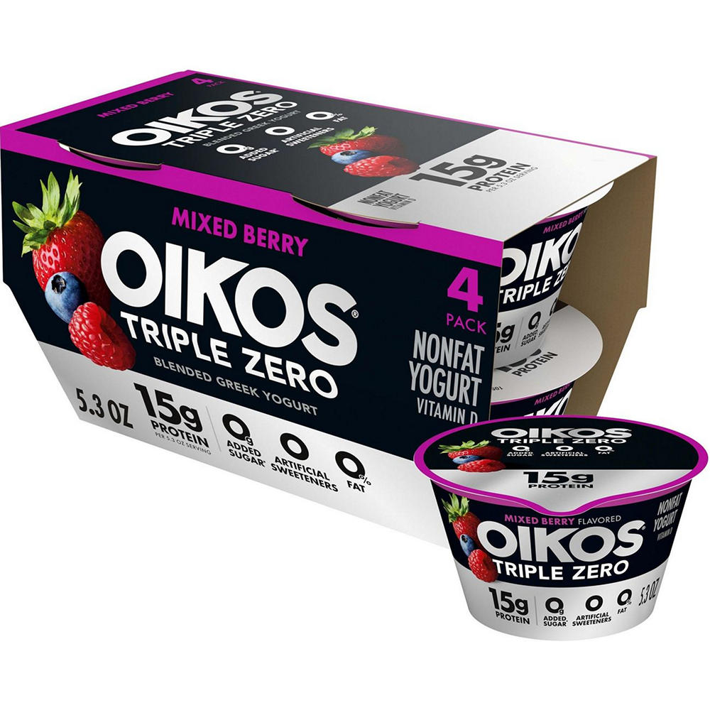 Oikos Triple Zero 15g Protein Sugar Free Blended 4 pk Greek Yogurt -  Mixed Berry, 5.3 oz