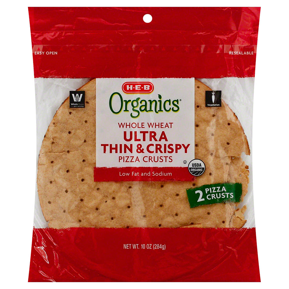 H-E-B Organics Whole Wheat Thin & Crispy Pizza Crusts, 2 ct