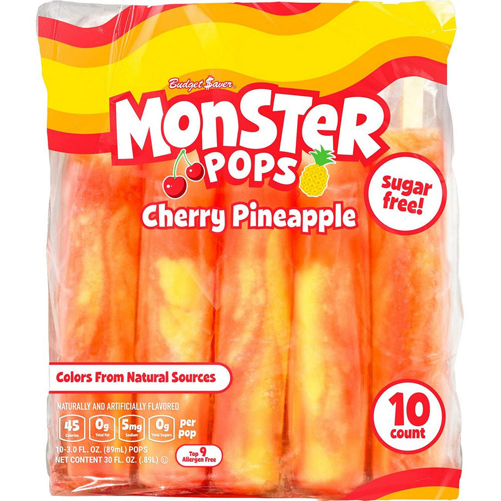 Budget Saver Sugar Free Cherry Pineapple Monster Pops, 10 ct