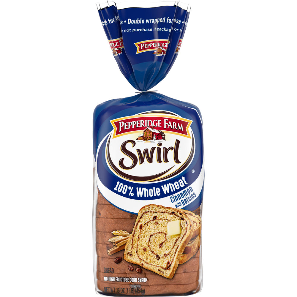 Pepperidge Farm 100% Whole Wheat Cinnamon with Raisins Swirl Sliced Bread, 16 oz