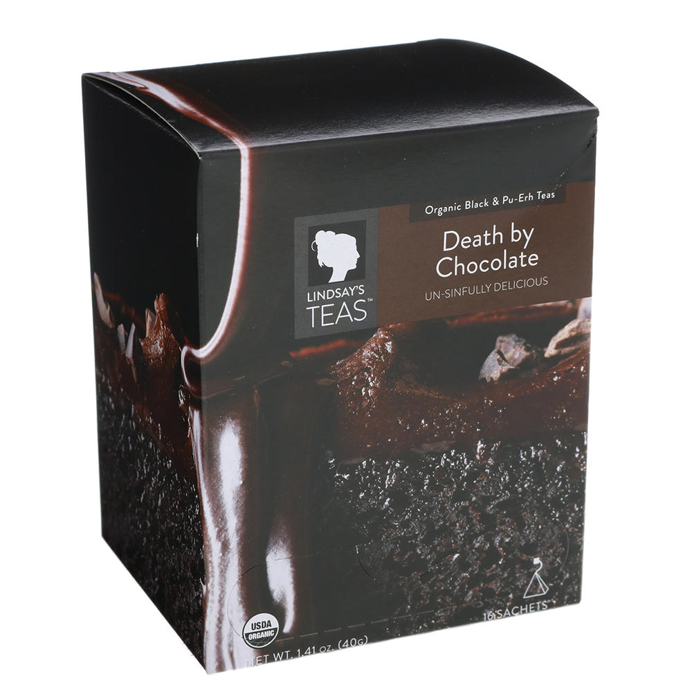 Lindsay's Teas Organic Black & Pu-erh Teas Death By Chocolate Pyramid Tea Bags, 16 ct