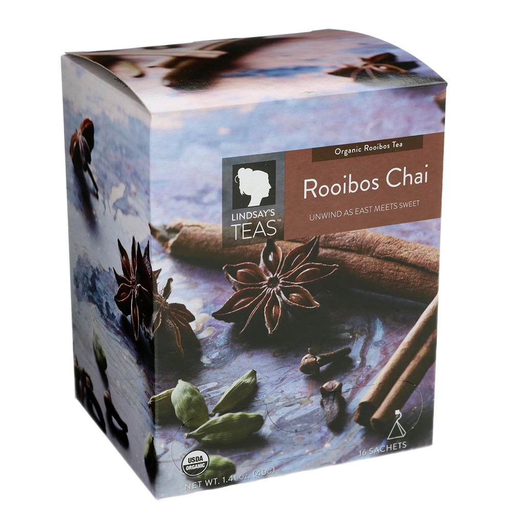 Lindsay's Teas Organic Roobios Tea Roobios Chai Pyramid Bags, 16 ct