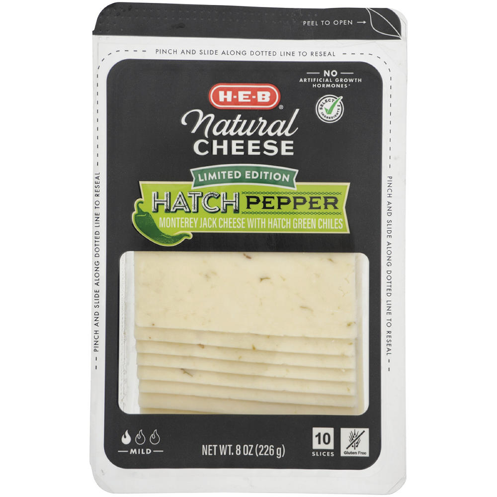 H-E-B Hatch Pepper Monterey Jack Thin Sliced Cheese, 10 ct