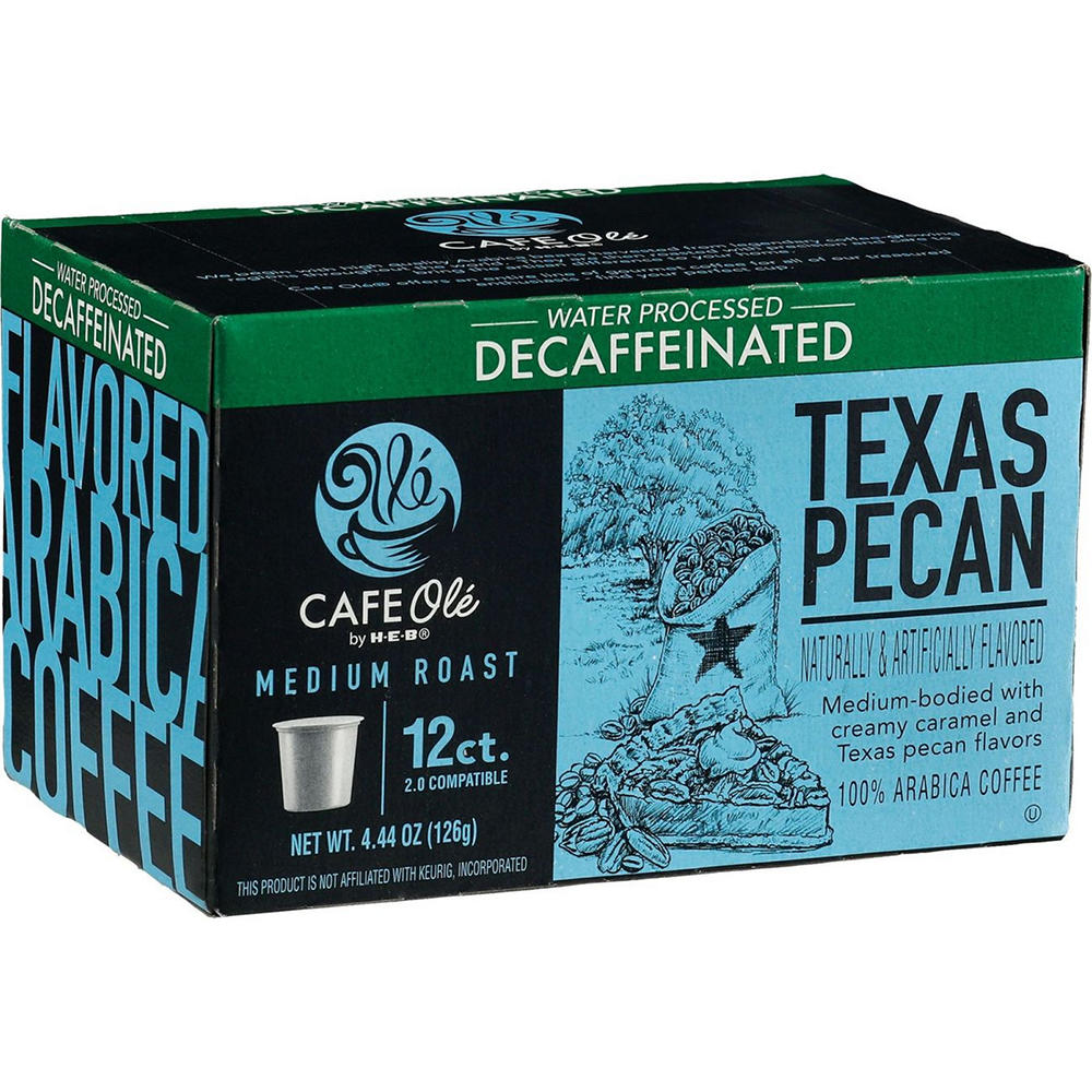 CAFE Olé by H-E-B Decaf Texas Pecan Medium Roast Coffee Single Serve Cups, 12 ct