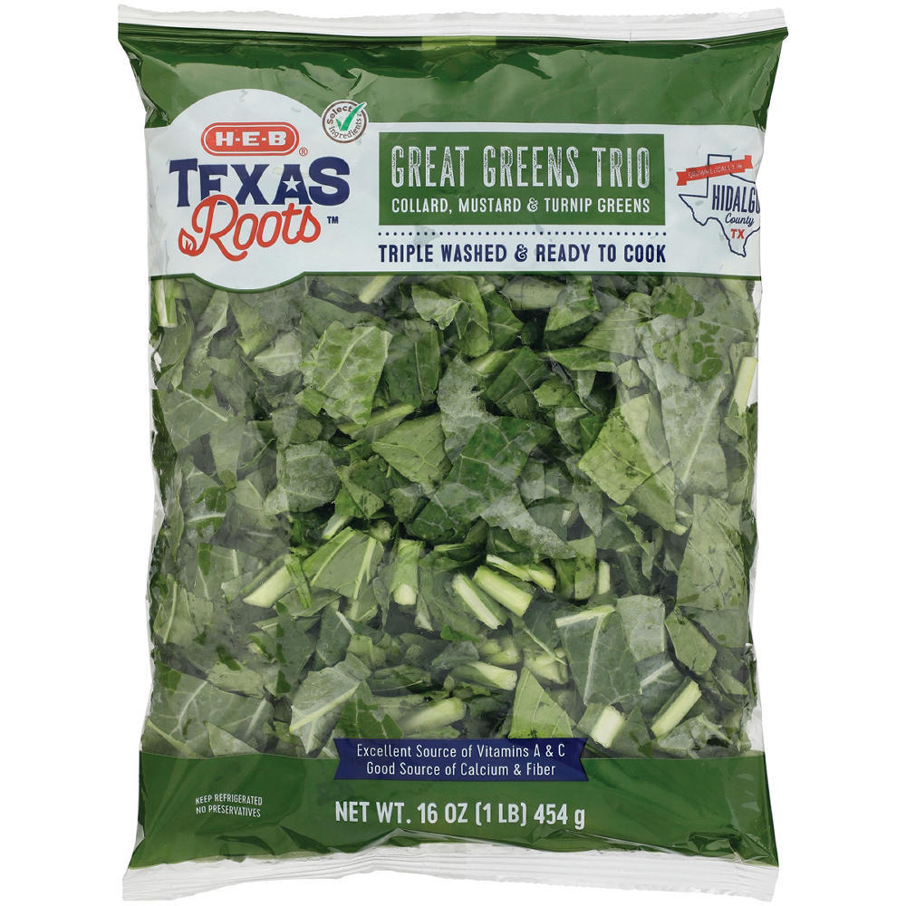 H-E-B Texas Roots Great Greens Trio - Collard, Mustard & Turnip Greens, 16 oz
