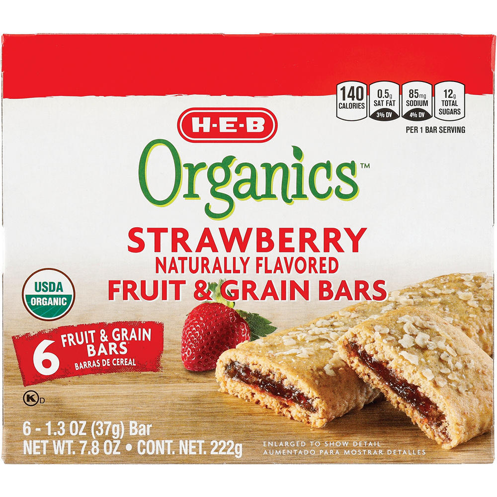 H-E-B Organics Fruit & Grain Bars - Strawberry, 6 ct