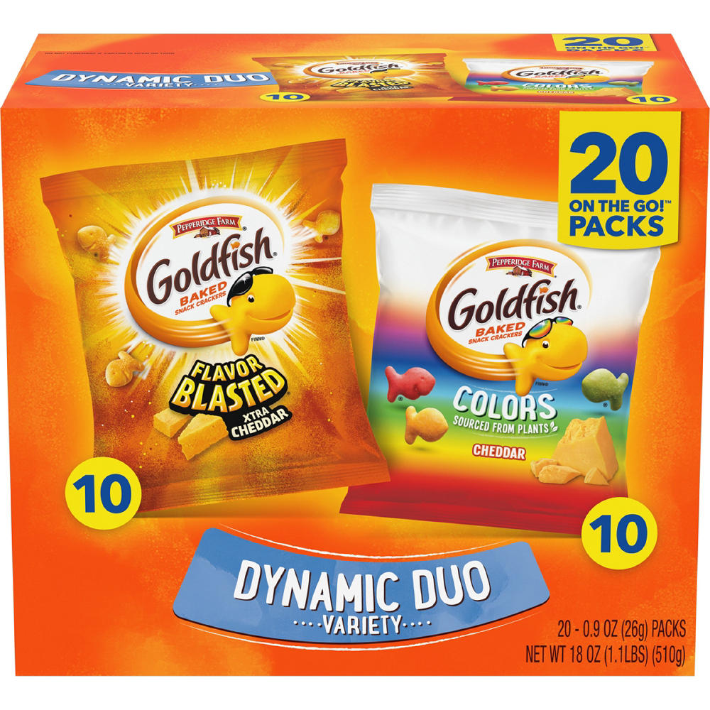 Goldfish Baked Cheddar Crackers Variety Pack - Xtra Cheddar & Colors, 20 ct