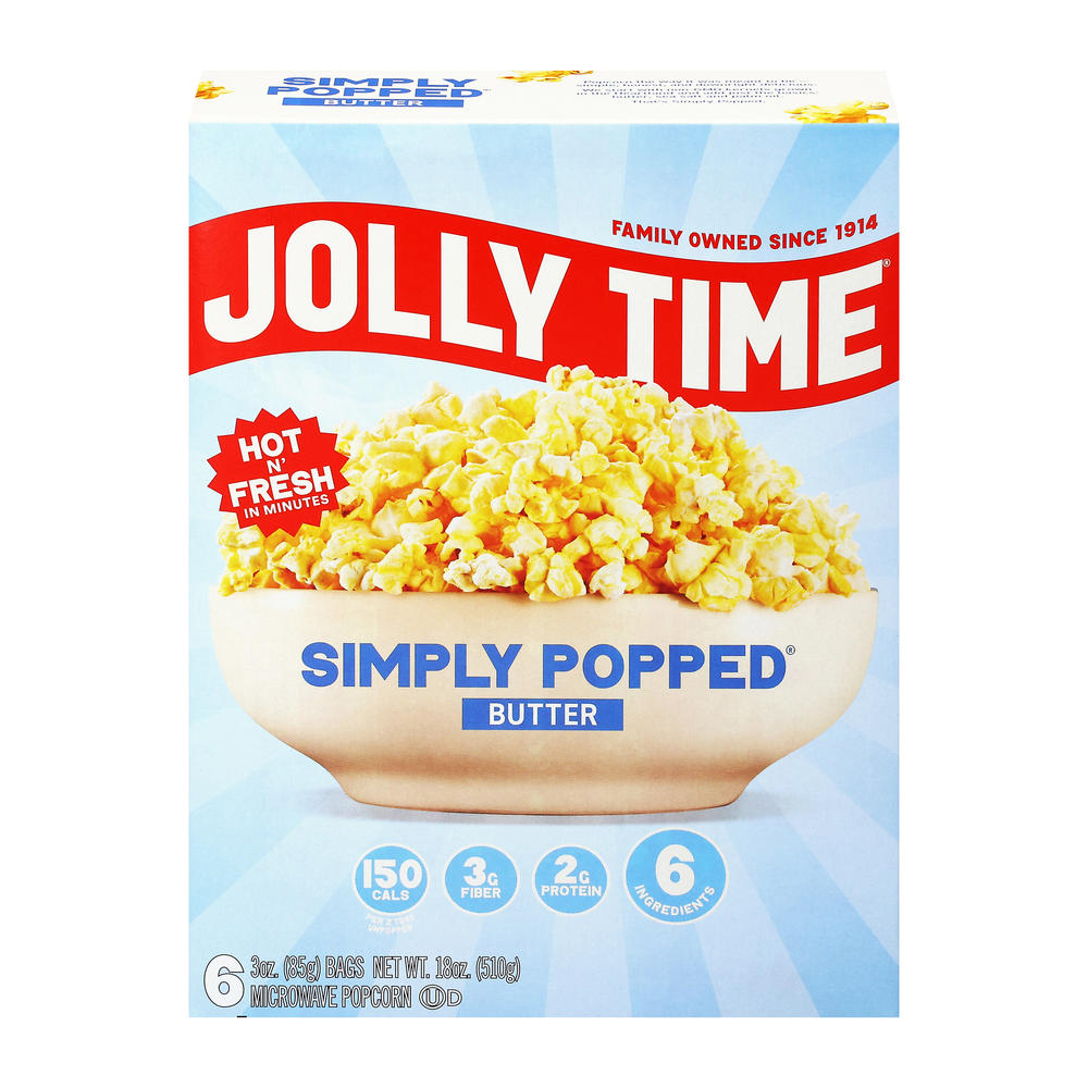 Jolly Time Simply Popped Butter Microwave Popcorn Bags, 6 ct