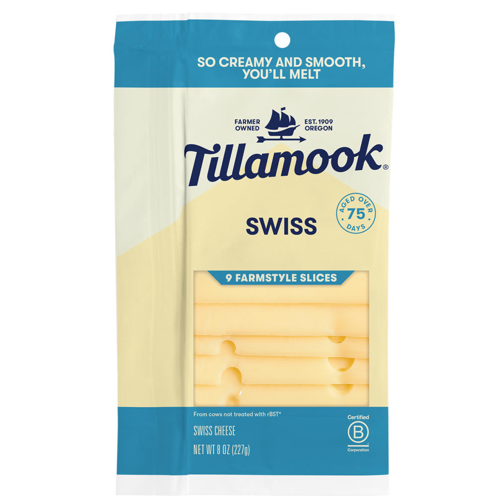 Tillamook Swiss Sliced Cheese, Thick Cut, 9 ct