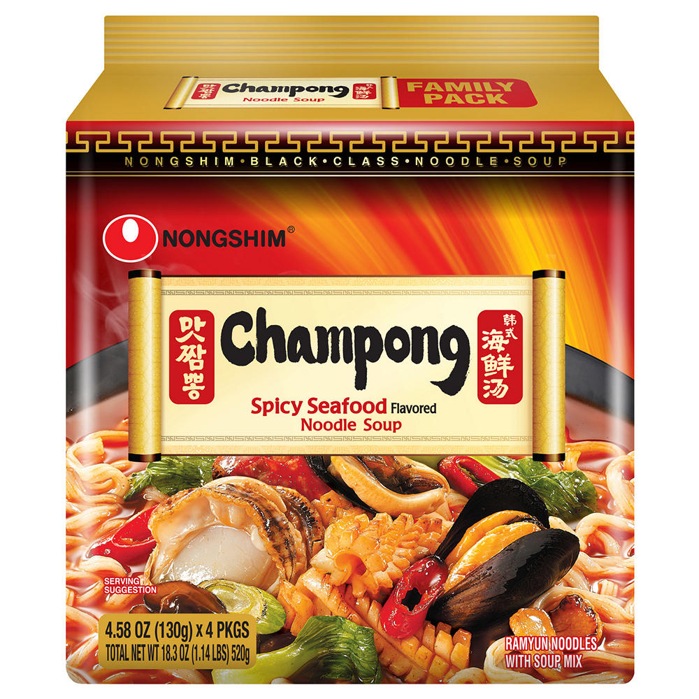 Nongshim Champong Spicy Seafood Noodle Soup Family Pack, 4 ct
