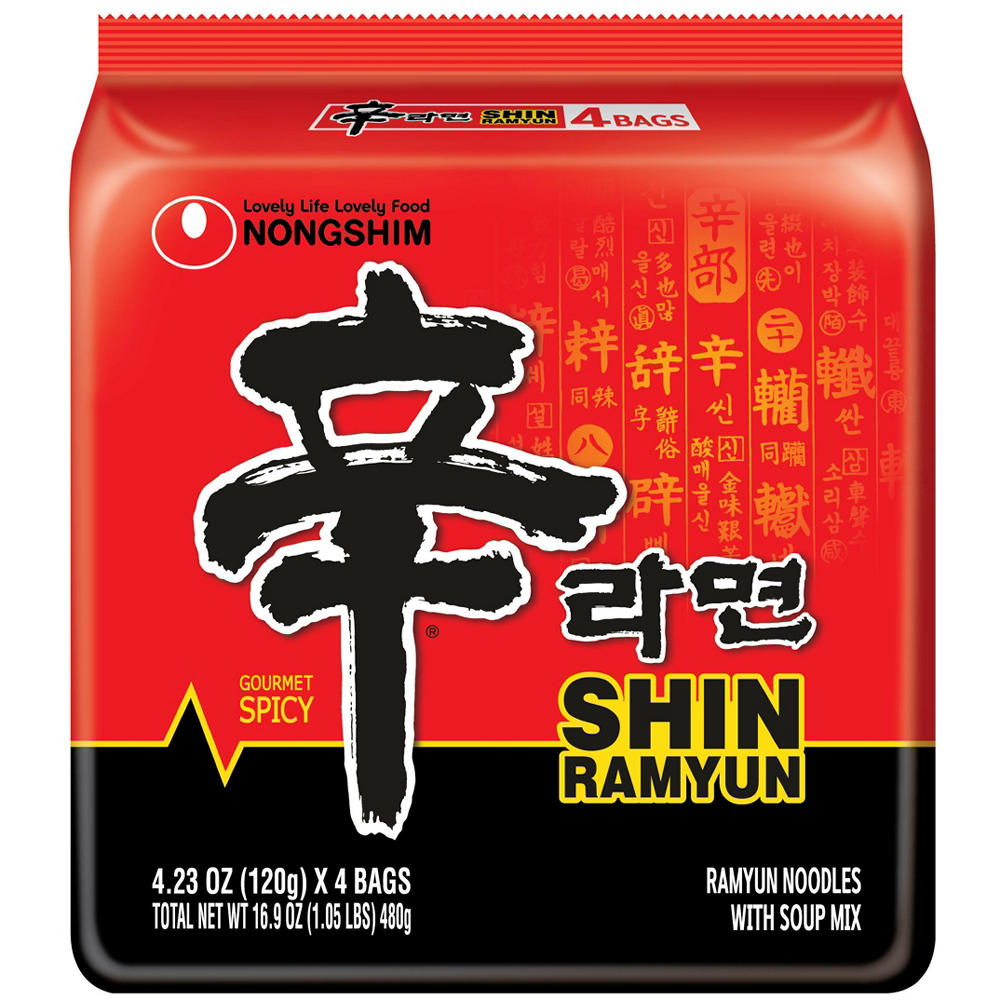 Nongshim Shin Spicy Ramyun Noodle Soup Family Pack, 4 ct