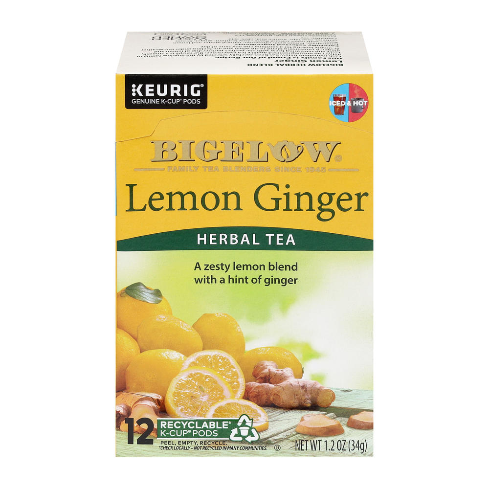 Bigelow Lemon Ginger Herbal Tea Single Serve K Cups, 12 ct