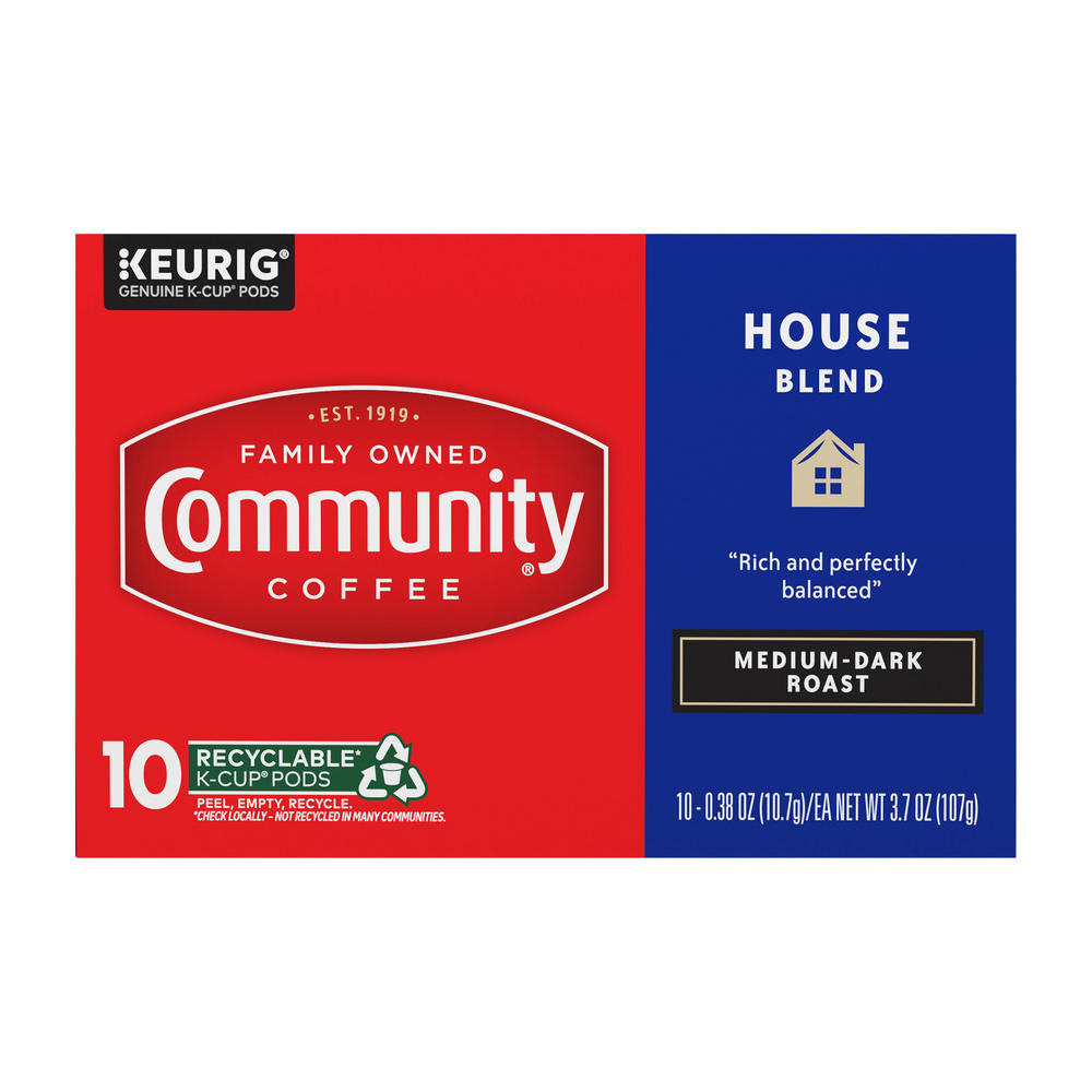 Community Coffee House Blend Medium Dark Roast Single Serve Coffee K Cups, 10 ct