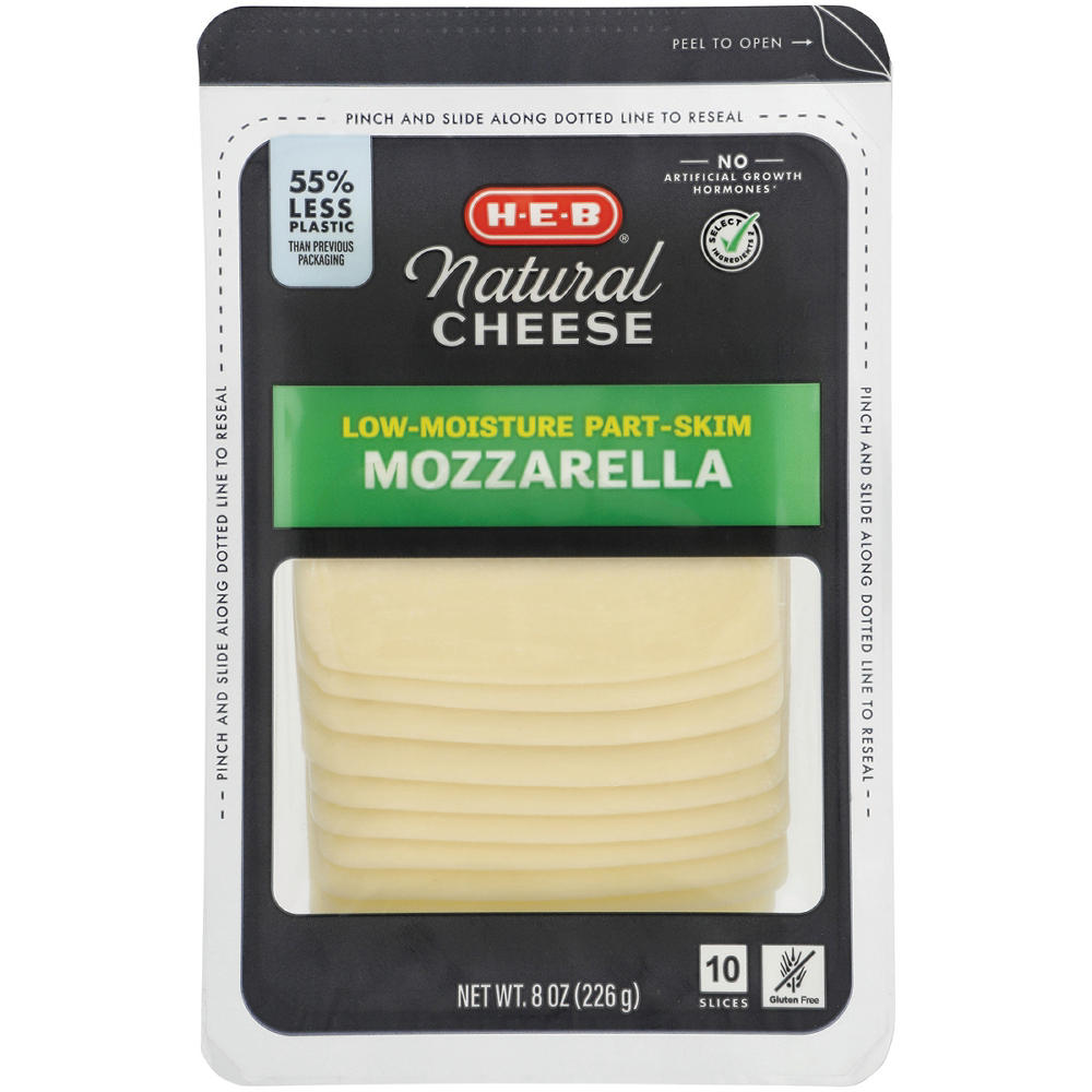 H-E-B Low Moisture Part-Skim Mozzarella Sliced Cheese, 10 ct