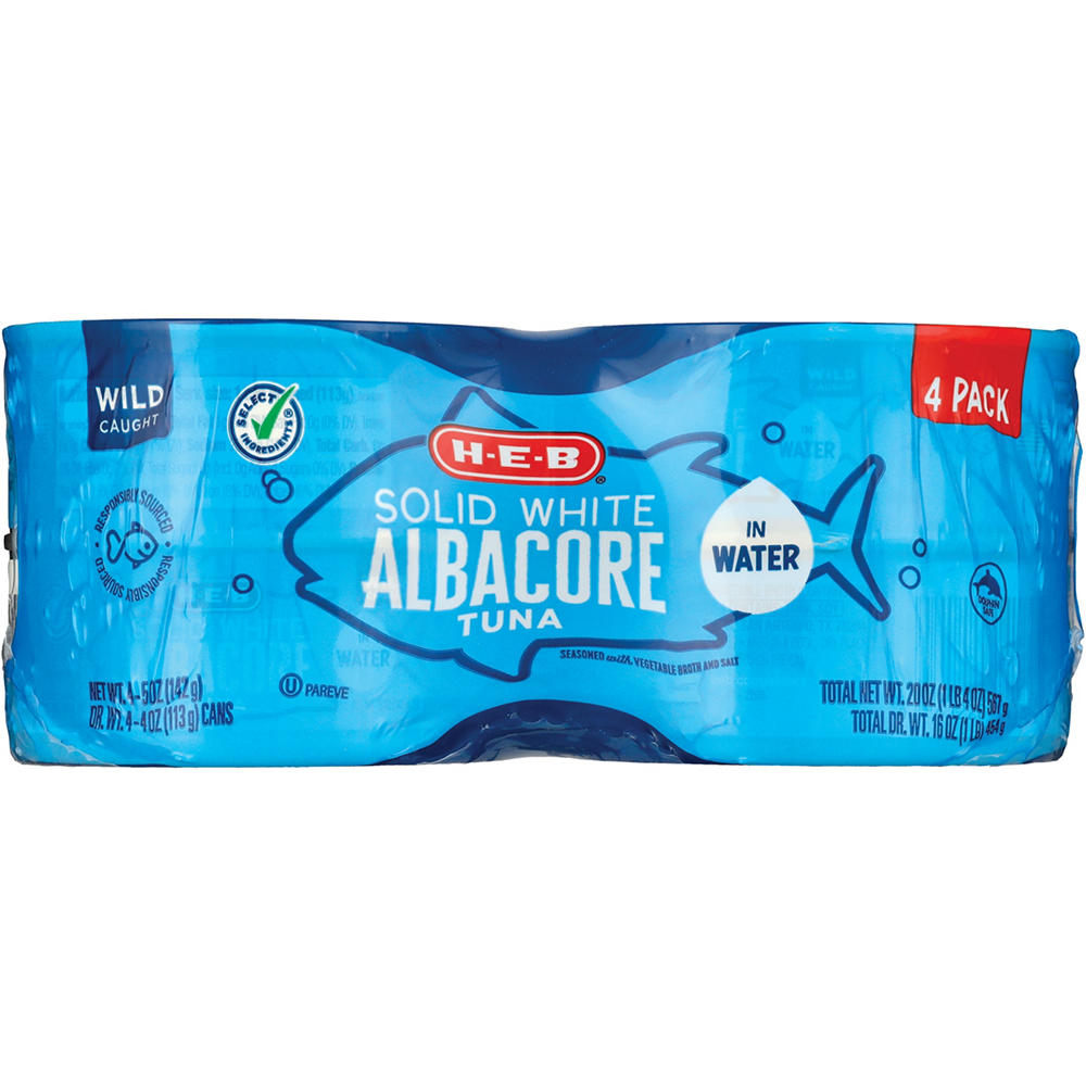 H-E-B Solid White Albacore Tuna in Water, 4 pk