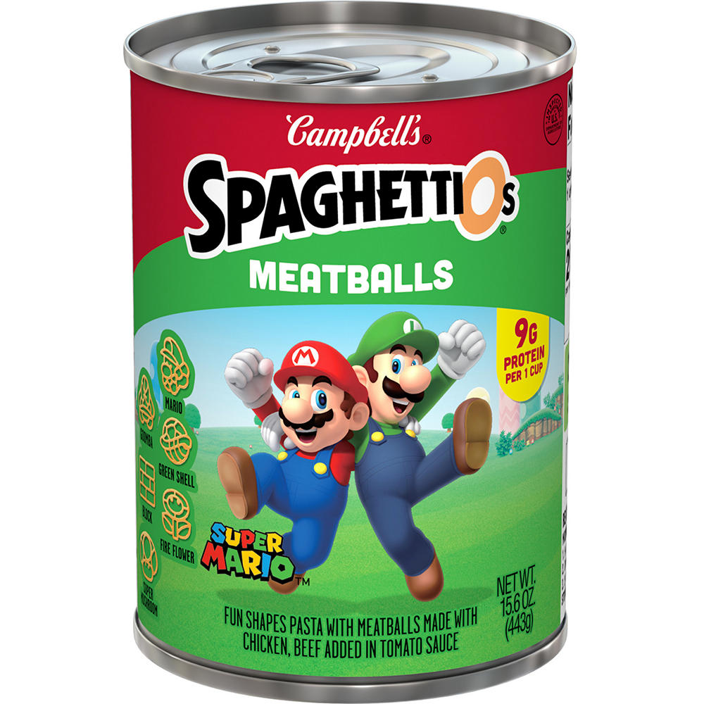 Campbell's SpaghettiOs Super Mario Bros Canned Pasta with Meatballs, 15.6 oz