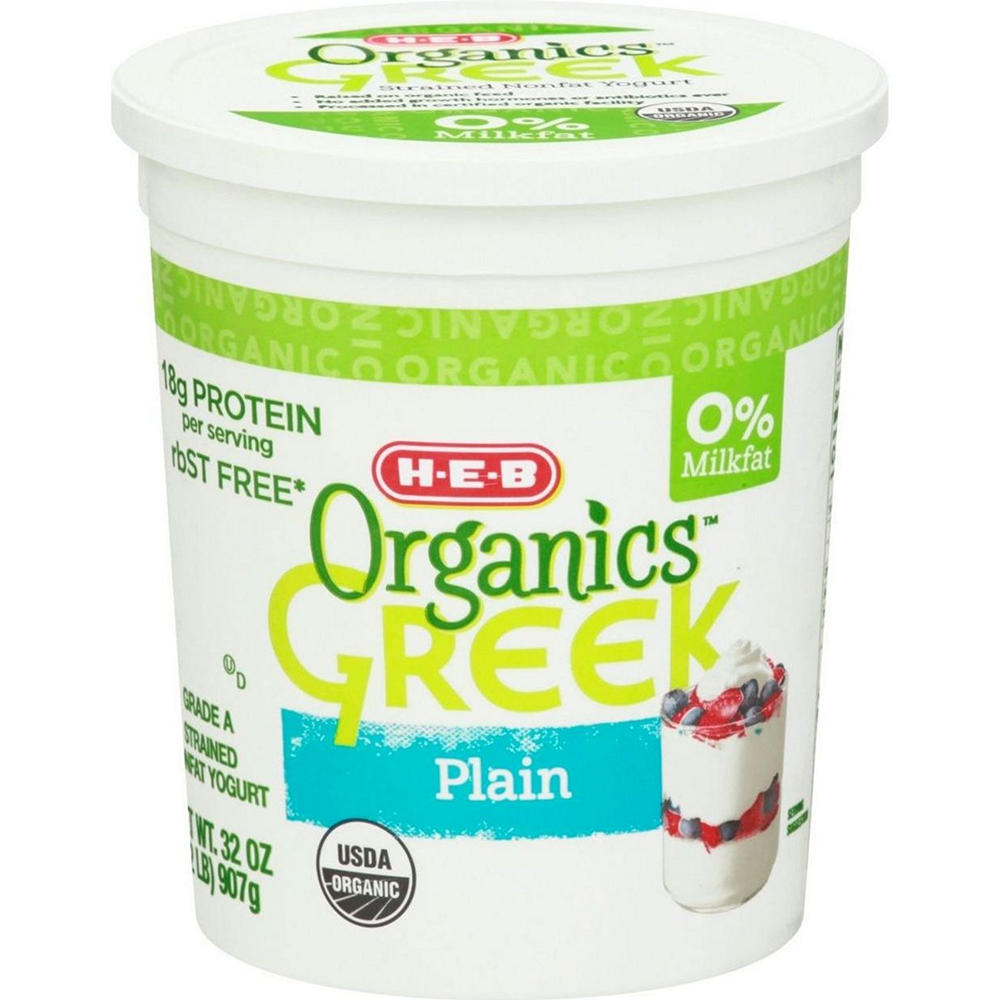 H-E-B Organics 18g Protein Nonfat Greek Yogurt - Plain, 32 oz
