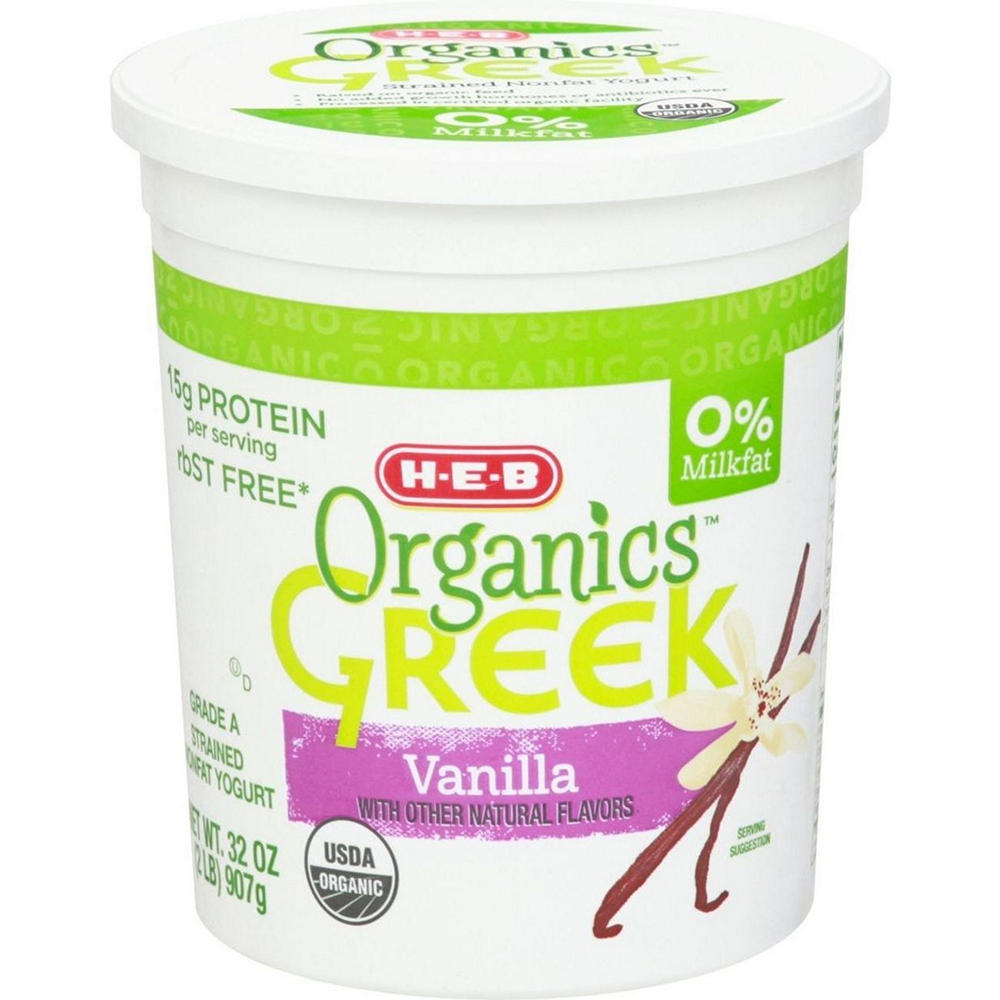 H-E-B Organics 15g Protein Nonfat Greek Yogurt - Vanilla, 32 oz