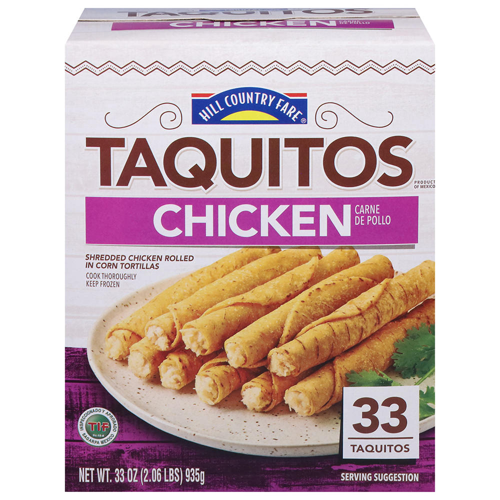 Hill Country Fare Frozen Taquitos - Chicken, 33 ct