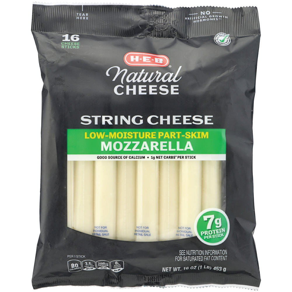 H-E-B Low Moisture Part-Skim Mozzarella String Cheese, 16 ct, 16 oz