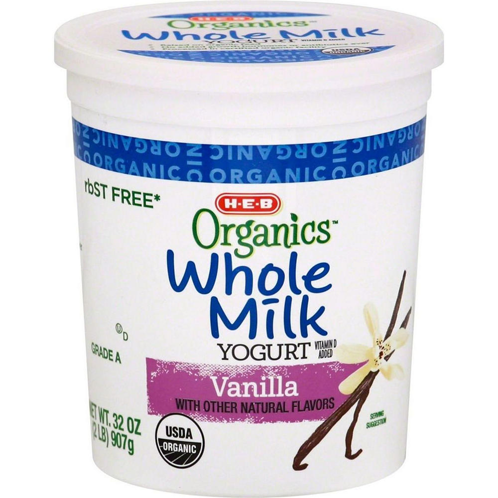 H-E-B Organics Whole Milk Yogurt - Vanilla, 32 oz