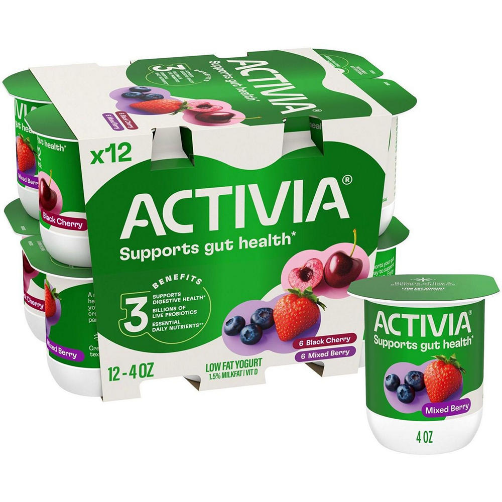 Activia Low Fat Probiotic Black Cherry & Mixed Berry Yogurt, 12 pk