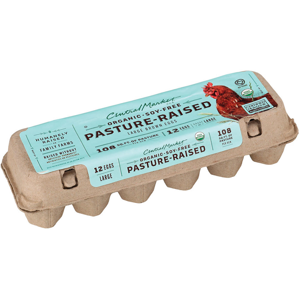 Central Market Organic Pasture Raised No Soy Large Brown Eggs, 12 ct