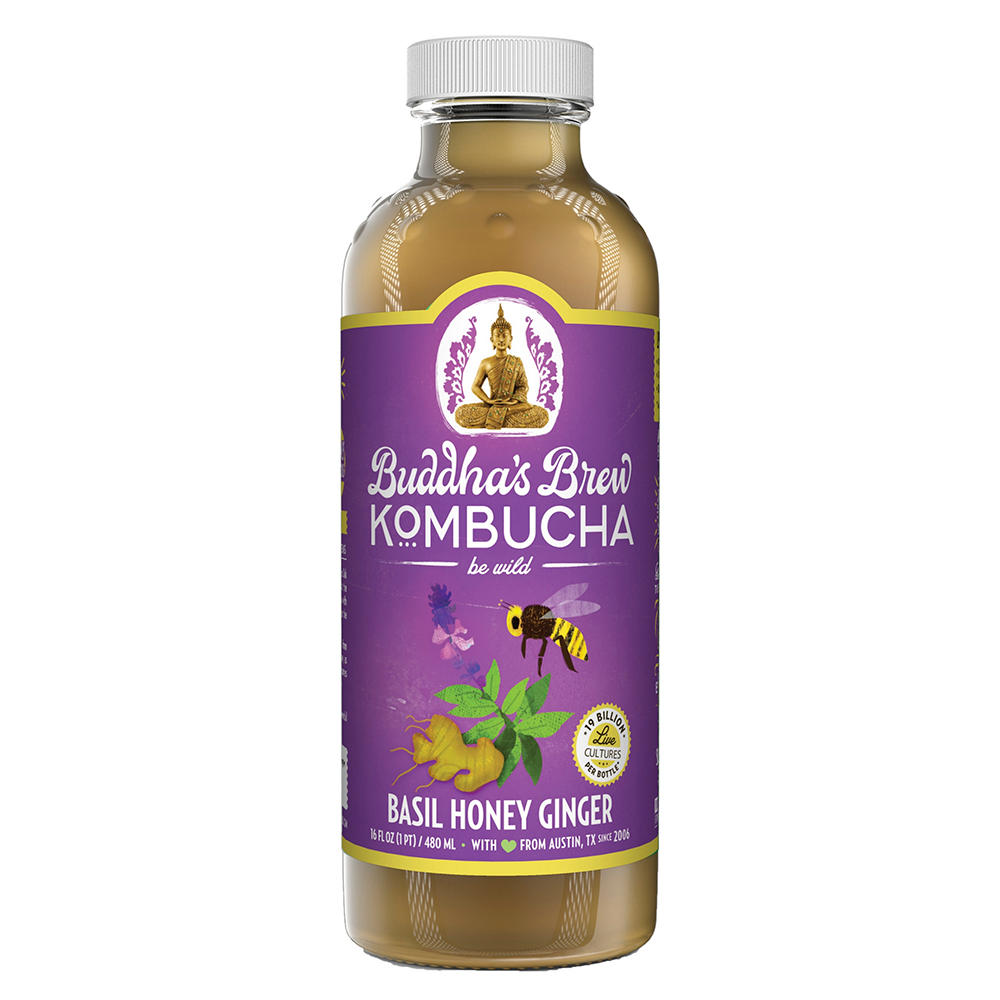 Buddha's Brew Basil Honey Ginger Kombucha, 16 oz