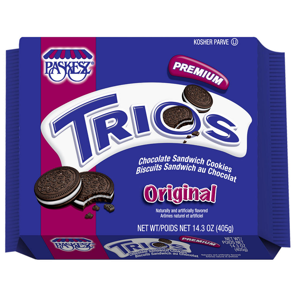 Paskesz Trios Kosher Original Chocolate Sandwich Cookies, 14.3 oz