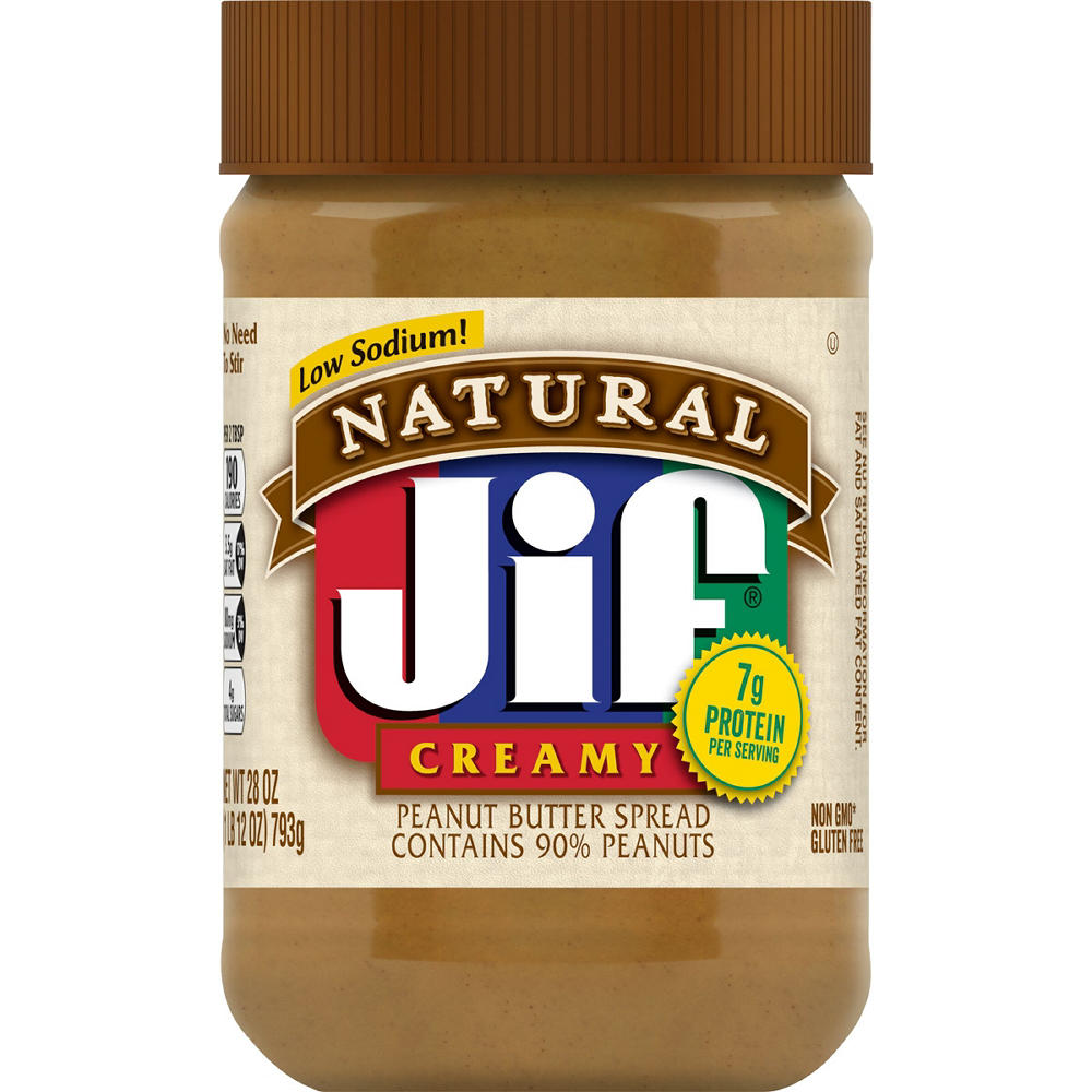 Jif Natural Creamy Peanut Butter Spread, 28 oz