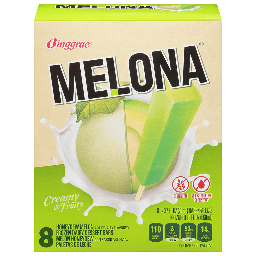 Binggrae Melona Honeydew Melon Frozen Dairy Dessert Bars, 8 ct
