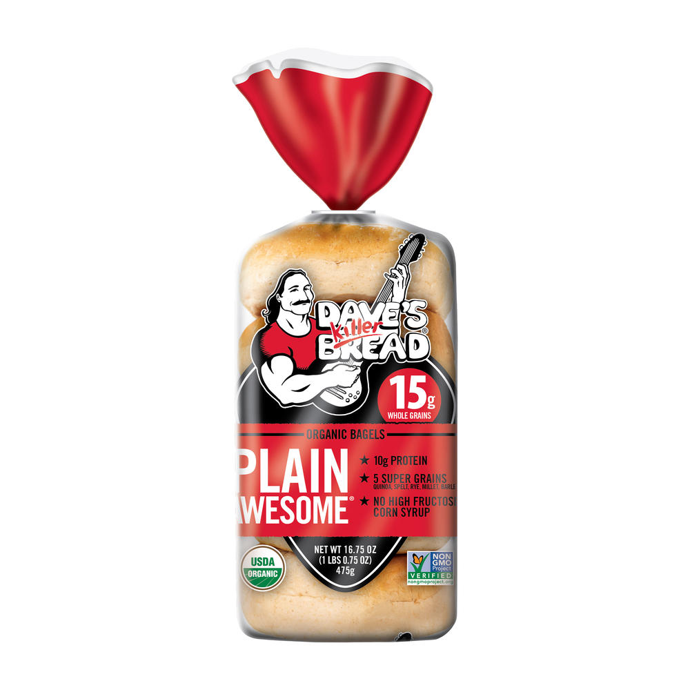 Dave's Killer Bread Plain Awesome 10g Protein Organic Bagels, 5 ct