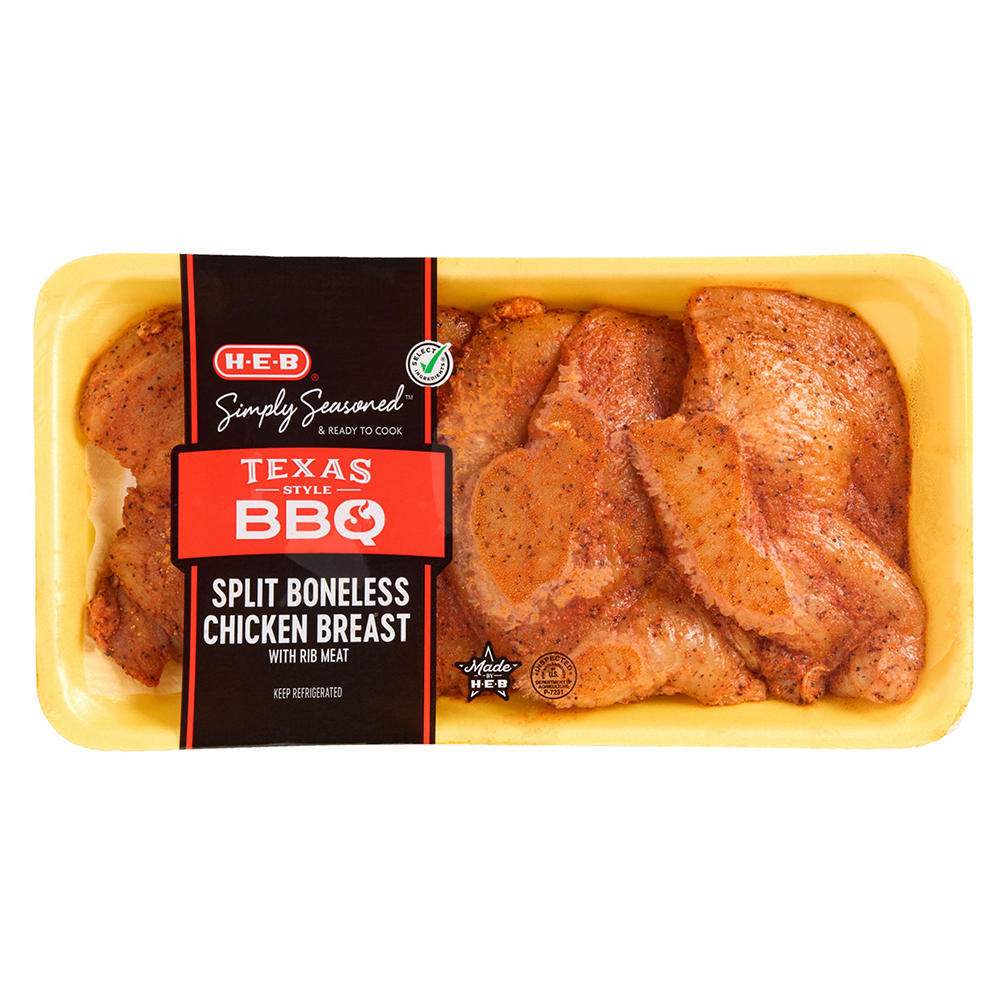 H-E-B Simply Seasoned Boneless Split Chicken Breasts - BBQ , Avg. 2.85 lbs