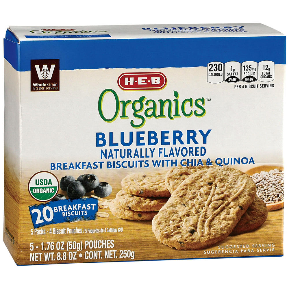 H-E-B Organics Breakfast Biscuits - Blueberry with Chia & Quinoa, 5 ct