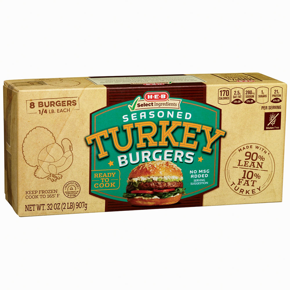 H-E-B Frozen Seasoned Turkey Burger Patties, 8 ct