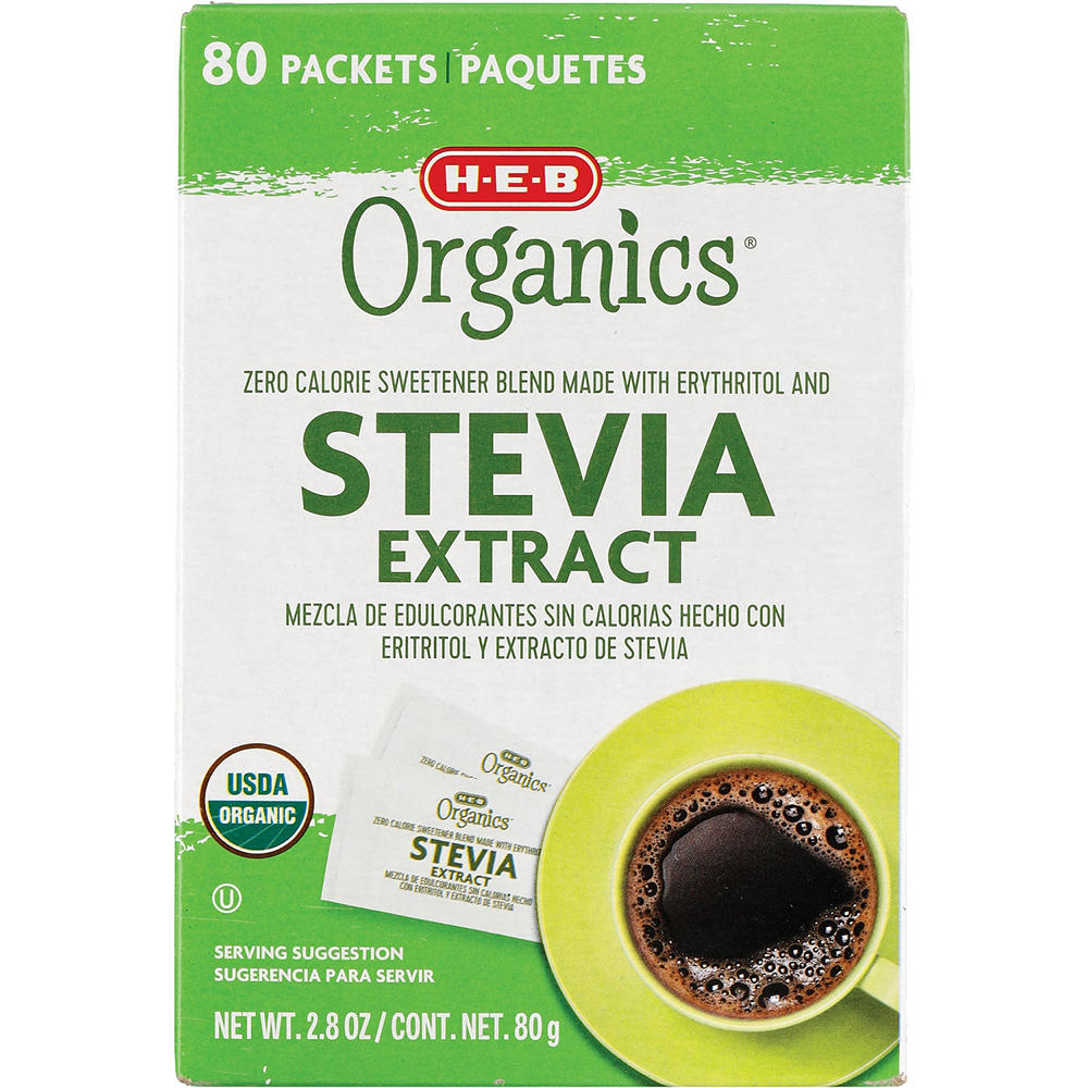 H-E-B Organics Zero Calorie Stevia Blend Sweetener Packets, 80 ct