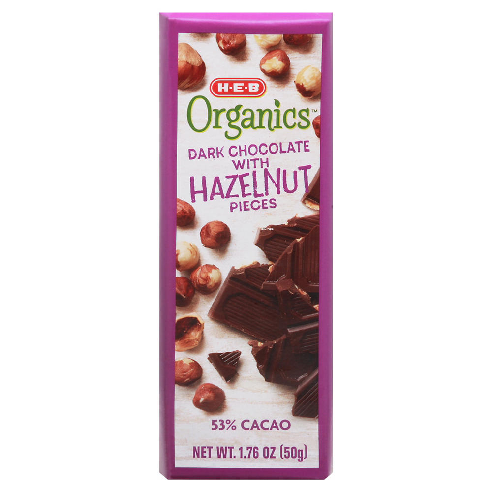 H-E-B Organics 53% Cacao Dark Chocolate Bar with Hazelnut Pieces, 1.76 oz