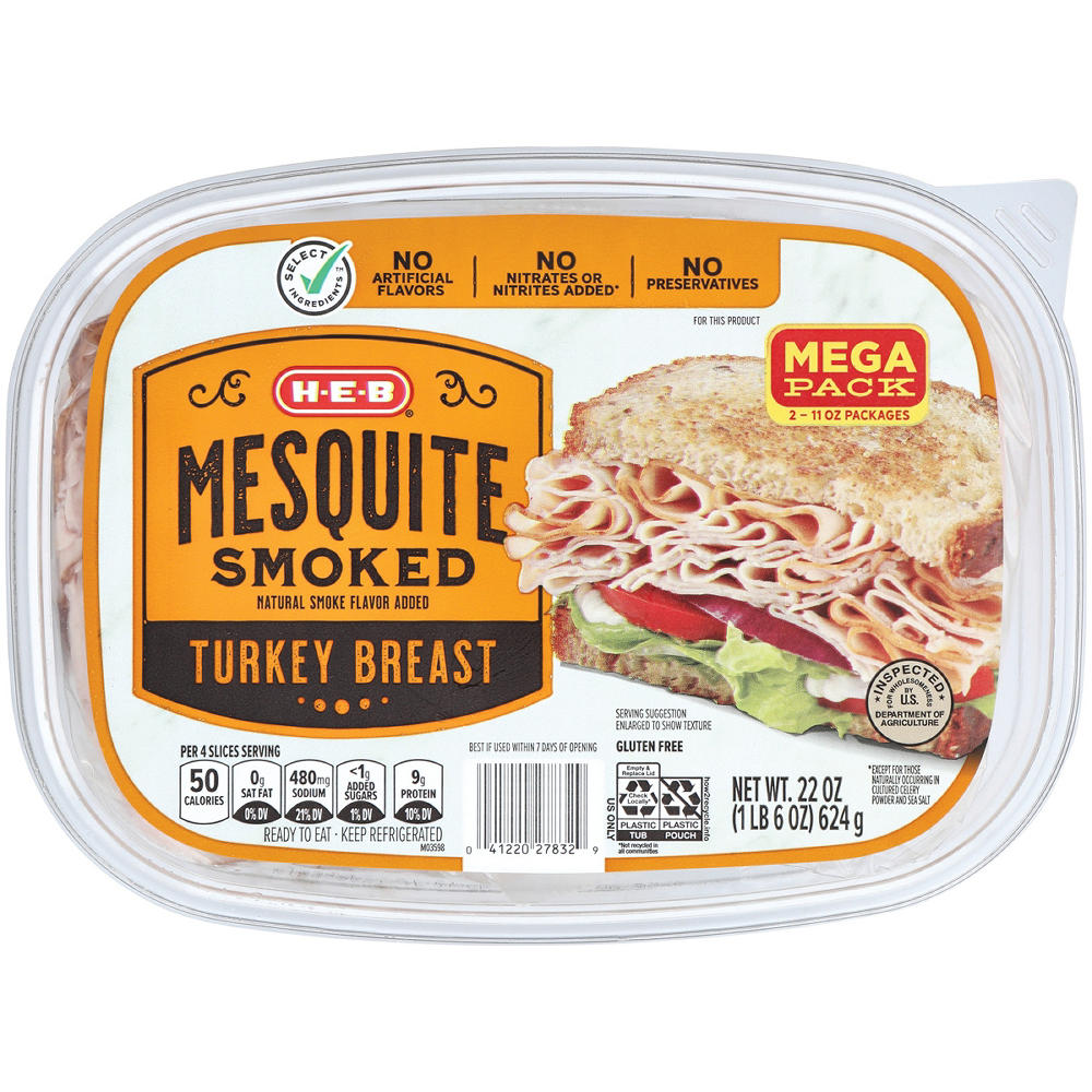H-E-B Mesquite-Smoked Turkey Breast Lunch Meat - Mega Pack, 22 oz