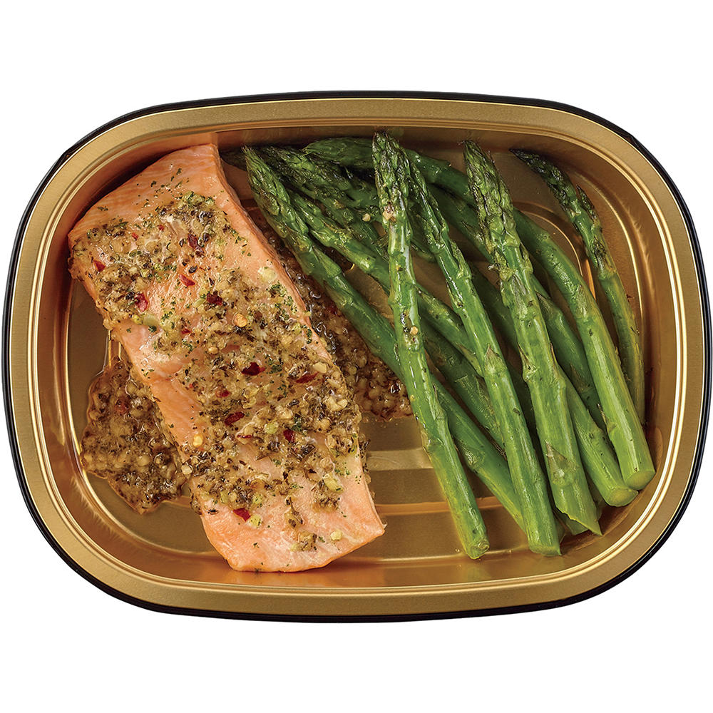 Meal Simple by H-E-B Low Carb Lifestyle Garlic Pesto Atlantic Salmon & Asparagus, 8 oz
