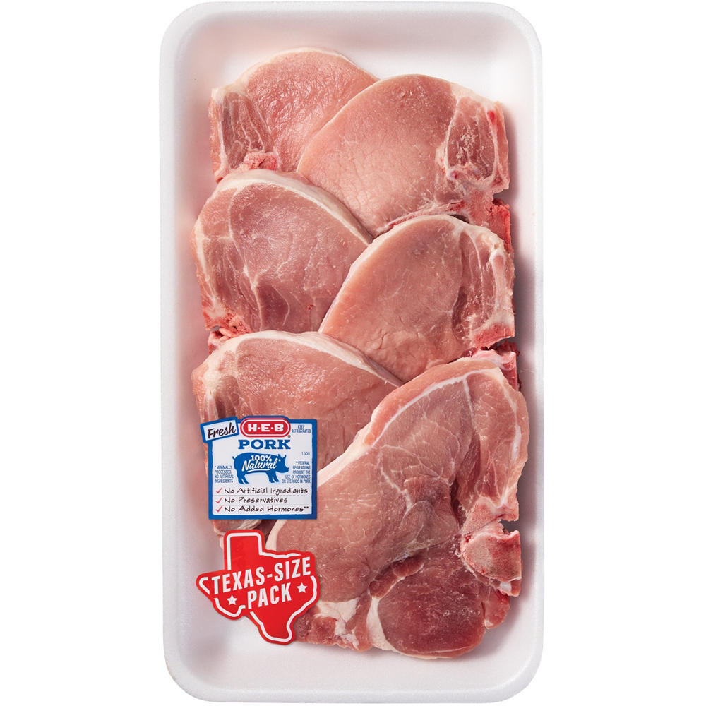 H-E-B Bone-in Center Cut Pork Chops, Thick Cut - Texas-Size Pack, Avg. 3.94 lbs
