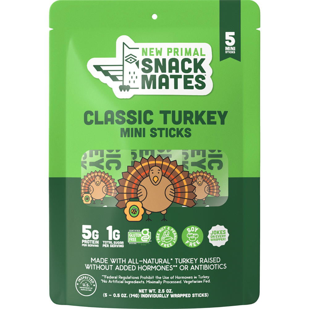 New Primal Snack Mates Turkey Mini Meat Sticks, 5 ct