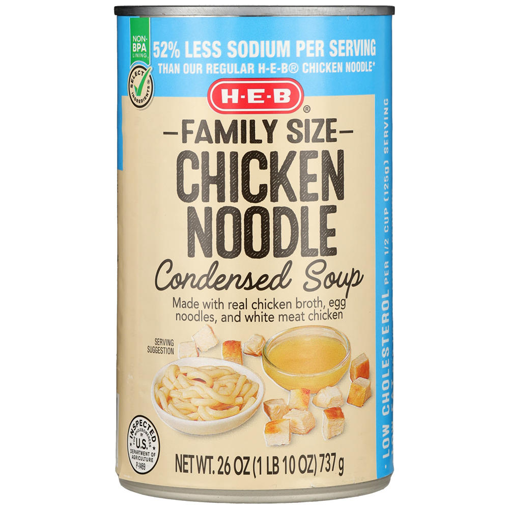 H-E-B Reduced Sodium Chicken Noodle Condensed Soup - Family Size, 26 oz