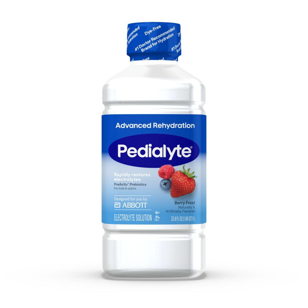 Pedialyte Advanced Rehydration Electrolyte Drink, Dye-Free, Berry Frost, 1 Liter, 33.8 oz