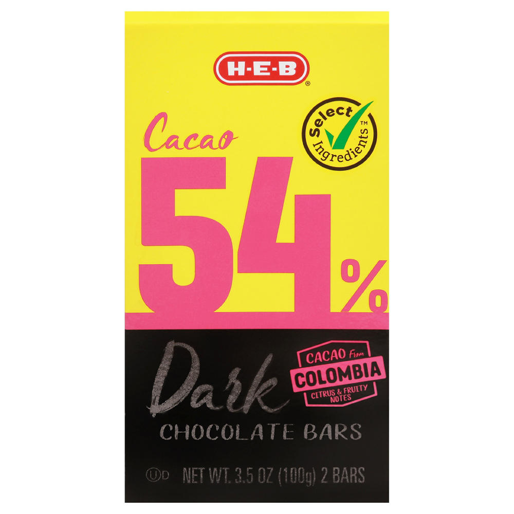 H-E-B 54% Cacao Dark Chocolate Bars, 3.5 oz