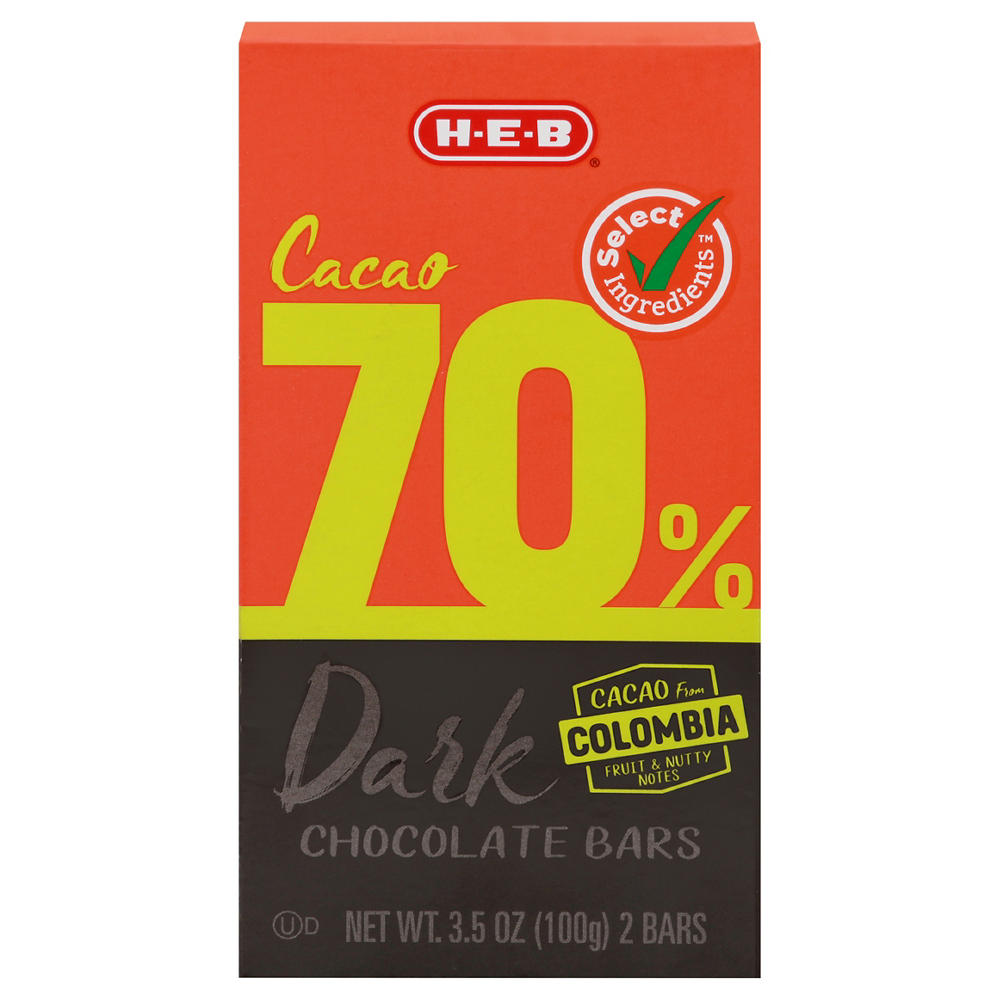 H-E-B 70% Cacao Dark Chocolate Bars, 3.5 oz