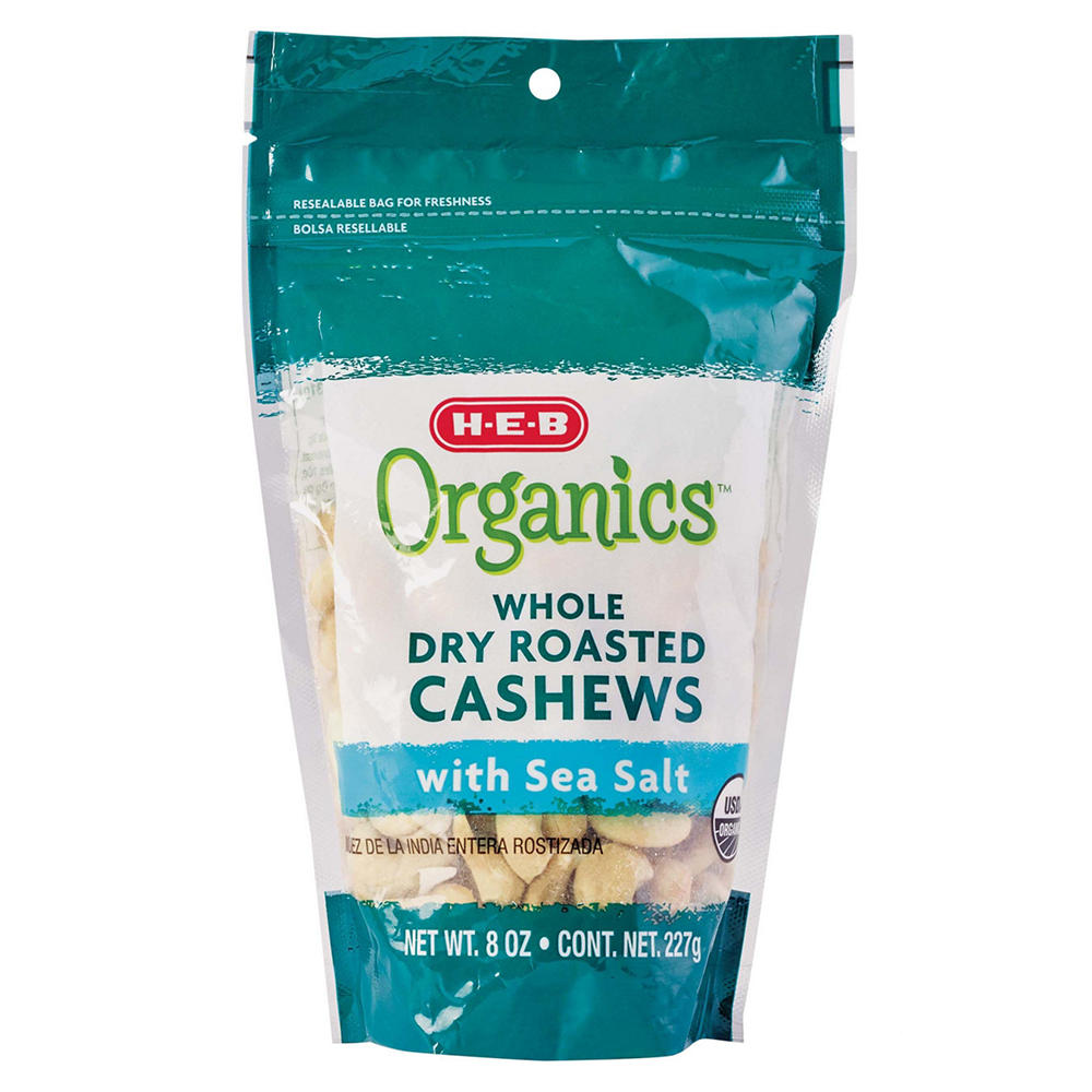 H-E-B Organics Whole Dry Roasted Cashews with Sea Salt, 8 oz