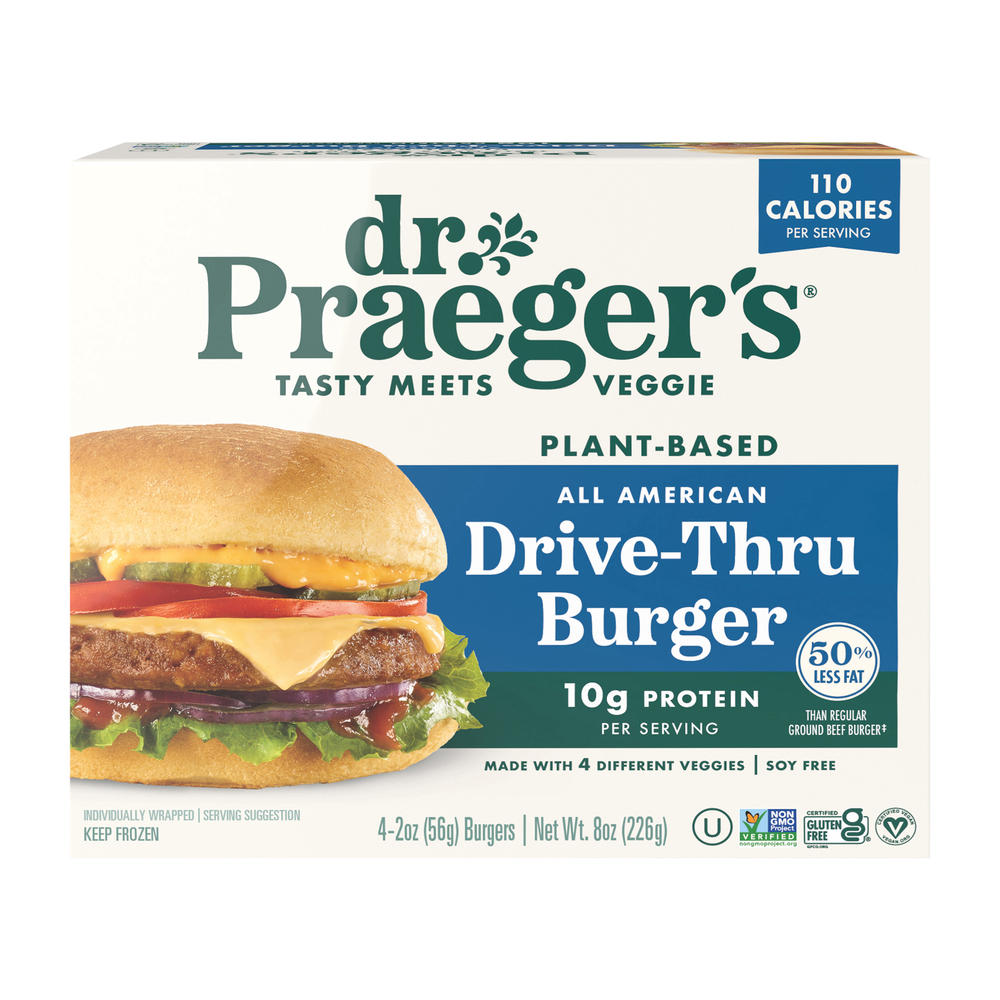 Dr. Praeger's All American Drive-Thru Plant Based Veggie Burgers, 4 ct