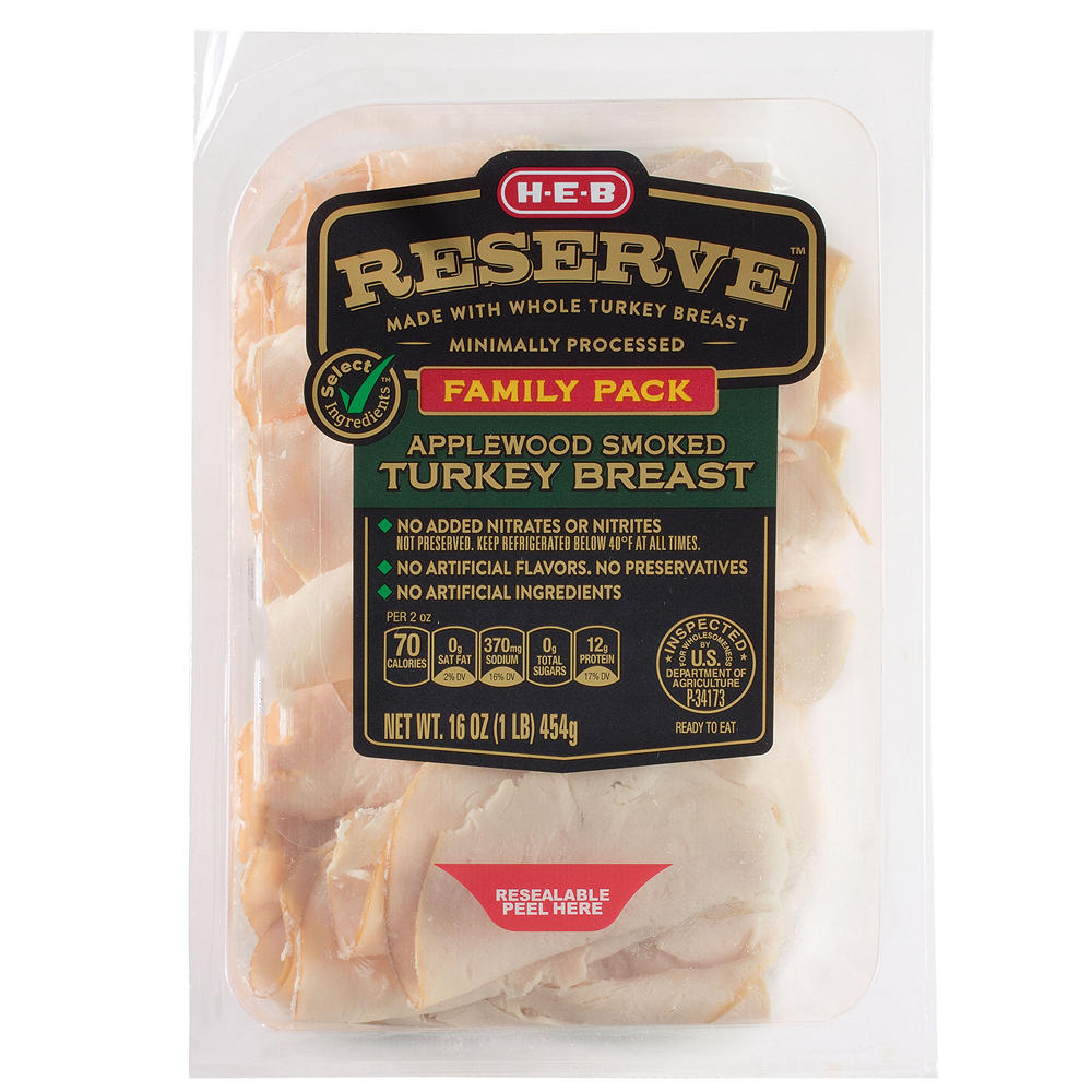 H-E-B Reserve Applewood-Smoked Turkey Breast Lunch Meat - Family Pack, 16 oz