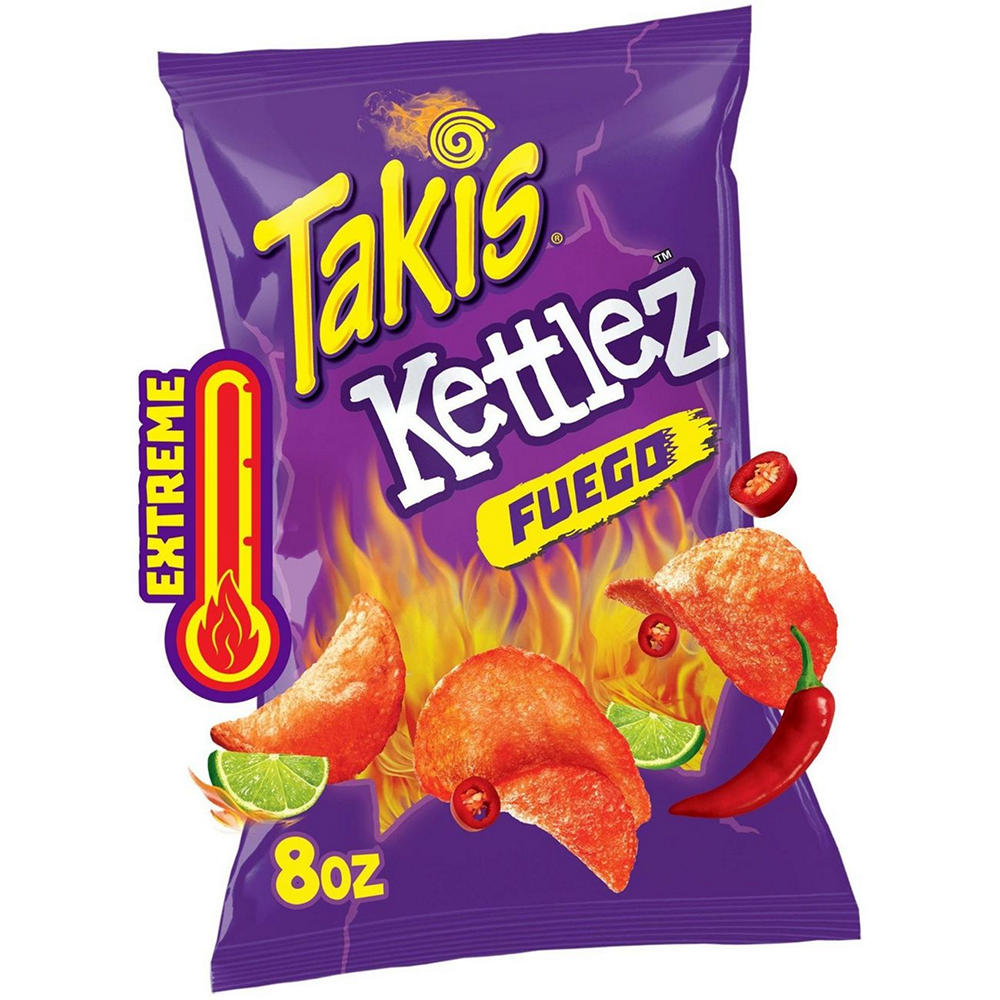 Takis Fuego Kettlez Hot Chili Pepper & Lime Kettle-Cooked Potato Chips - Sharing Size Bag, 8 oz